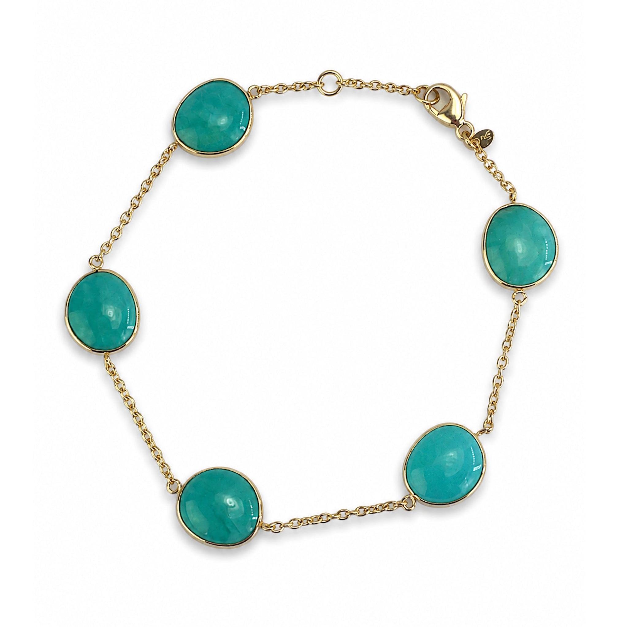 14k Turquoise 5 Stones Bezel Bracelet