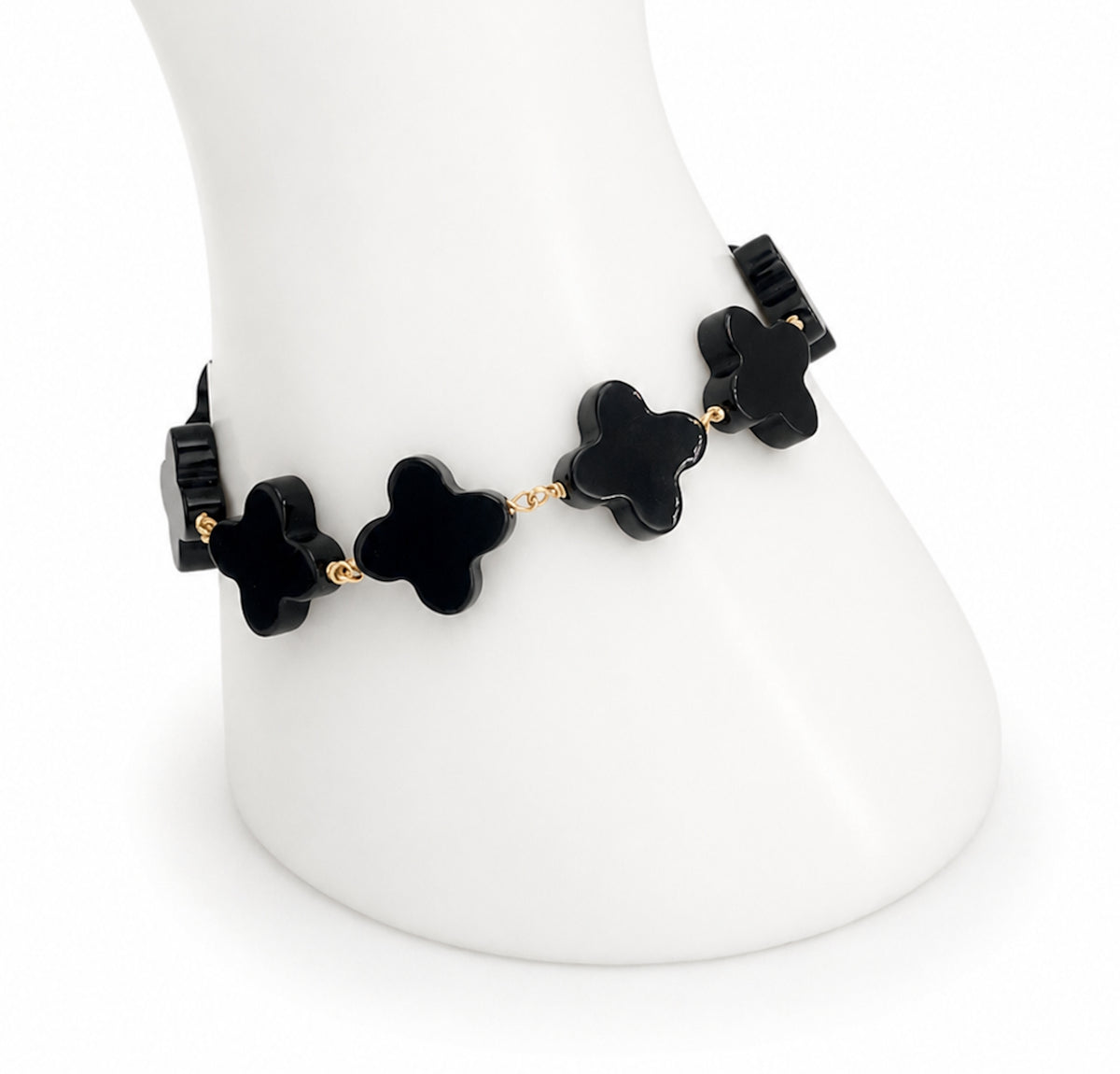 14k Black Onyx Clover Link Bracelet