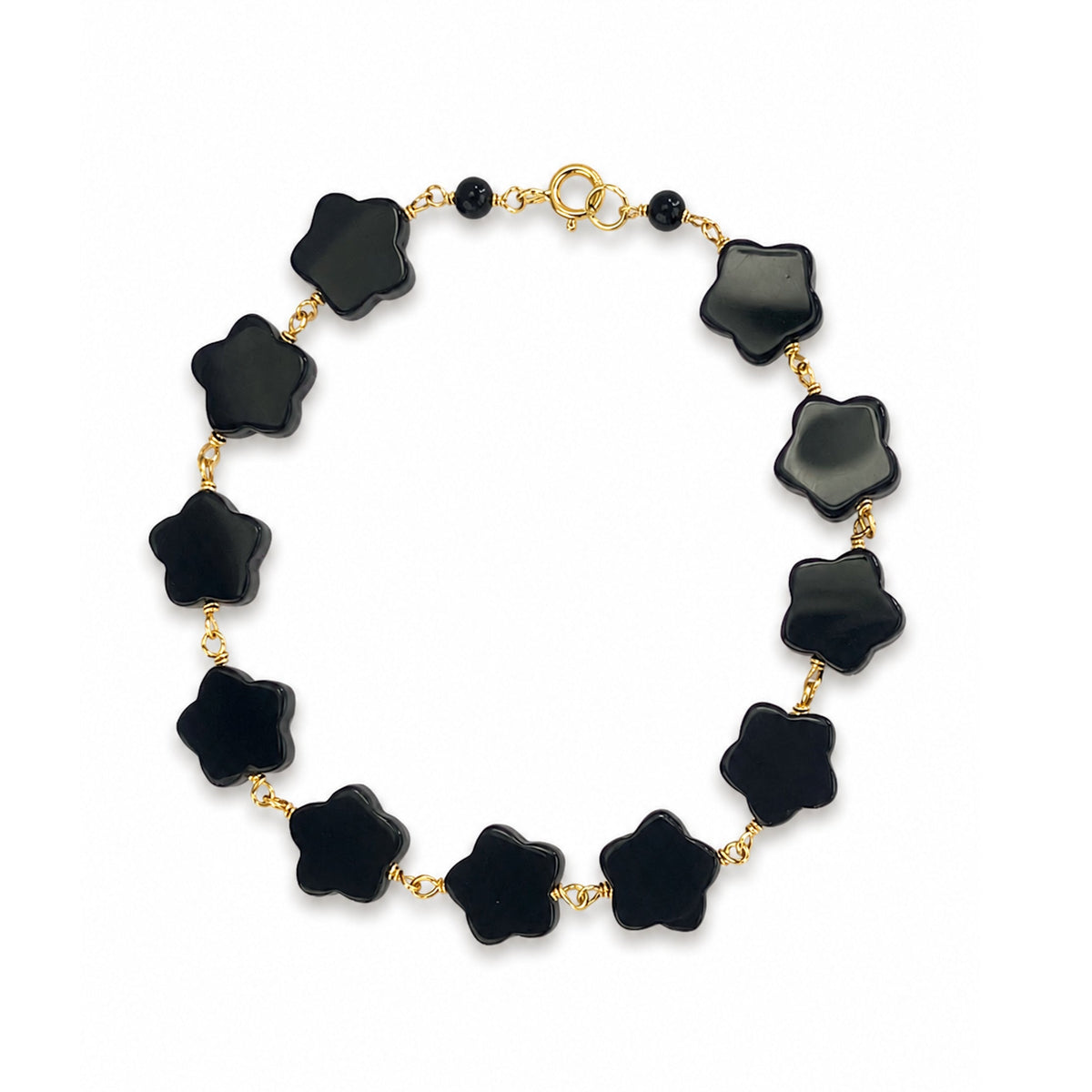 14k Black Onyx Flower Link Bracelet