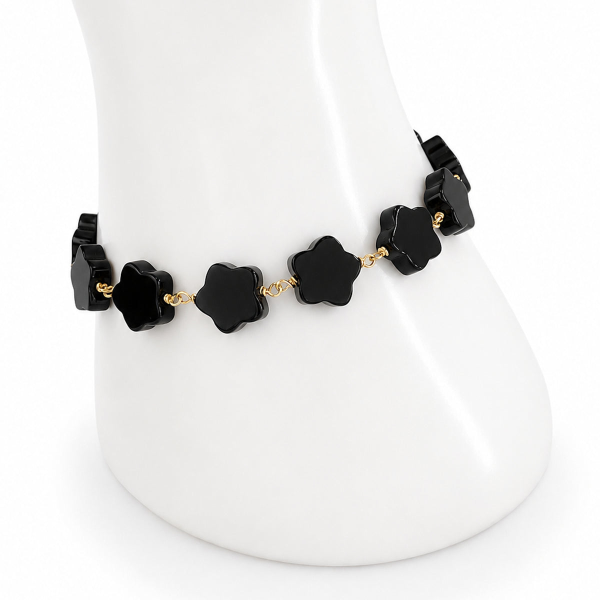 14k Black Onyx Flower Link Bracelet