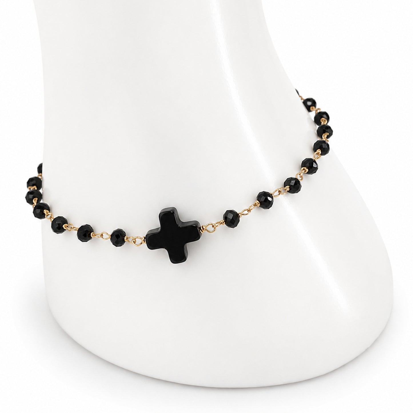14k Black Spinel & Black Onyx Cross Center Link Bracelet