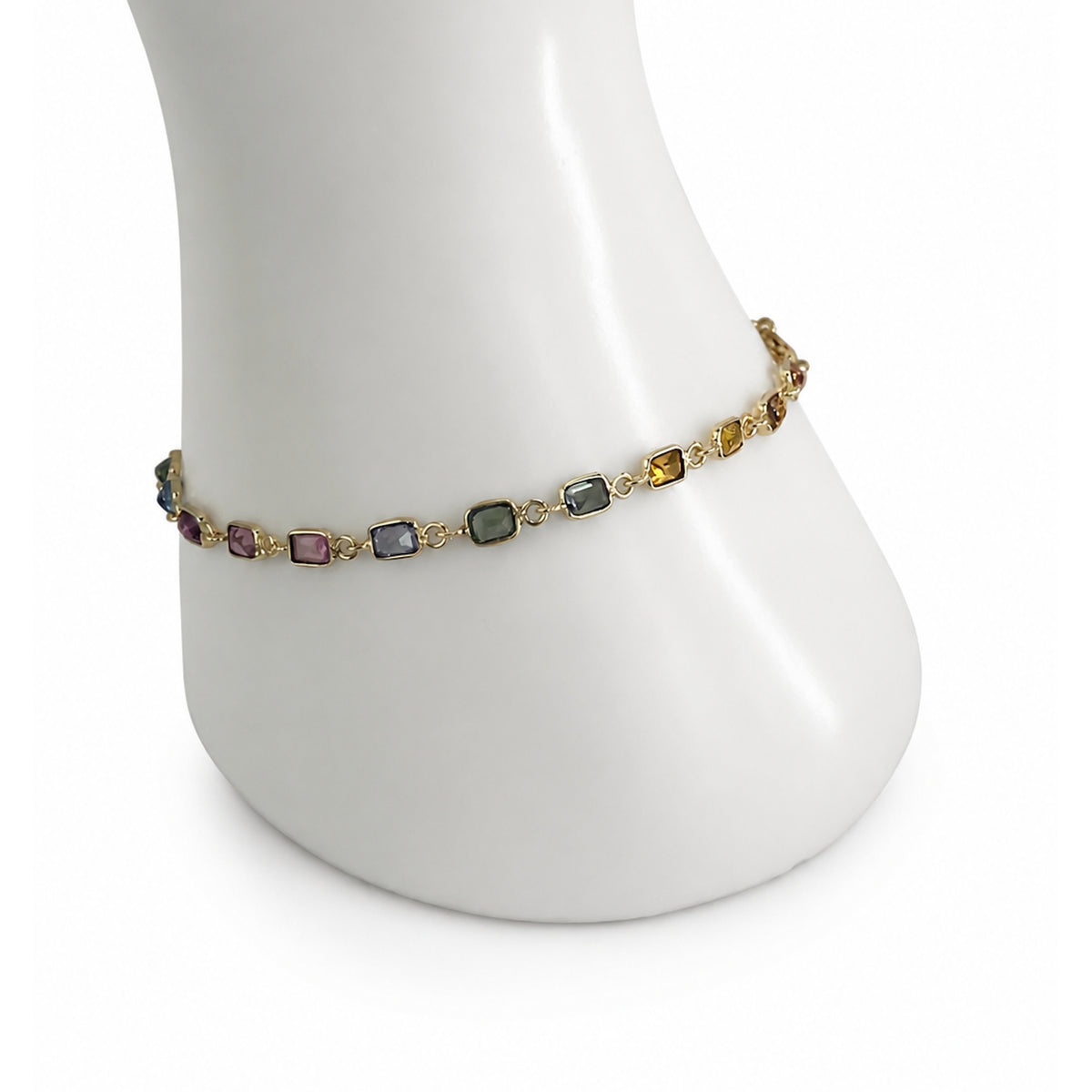 14k Multi Sapphire Rectangle Bezel Bracelet