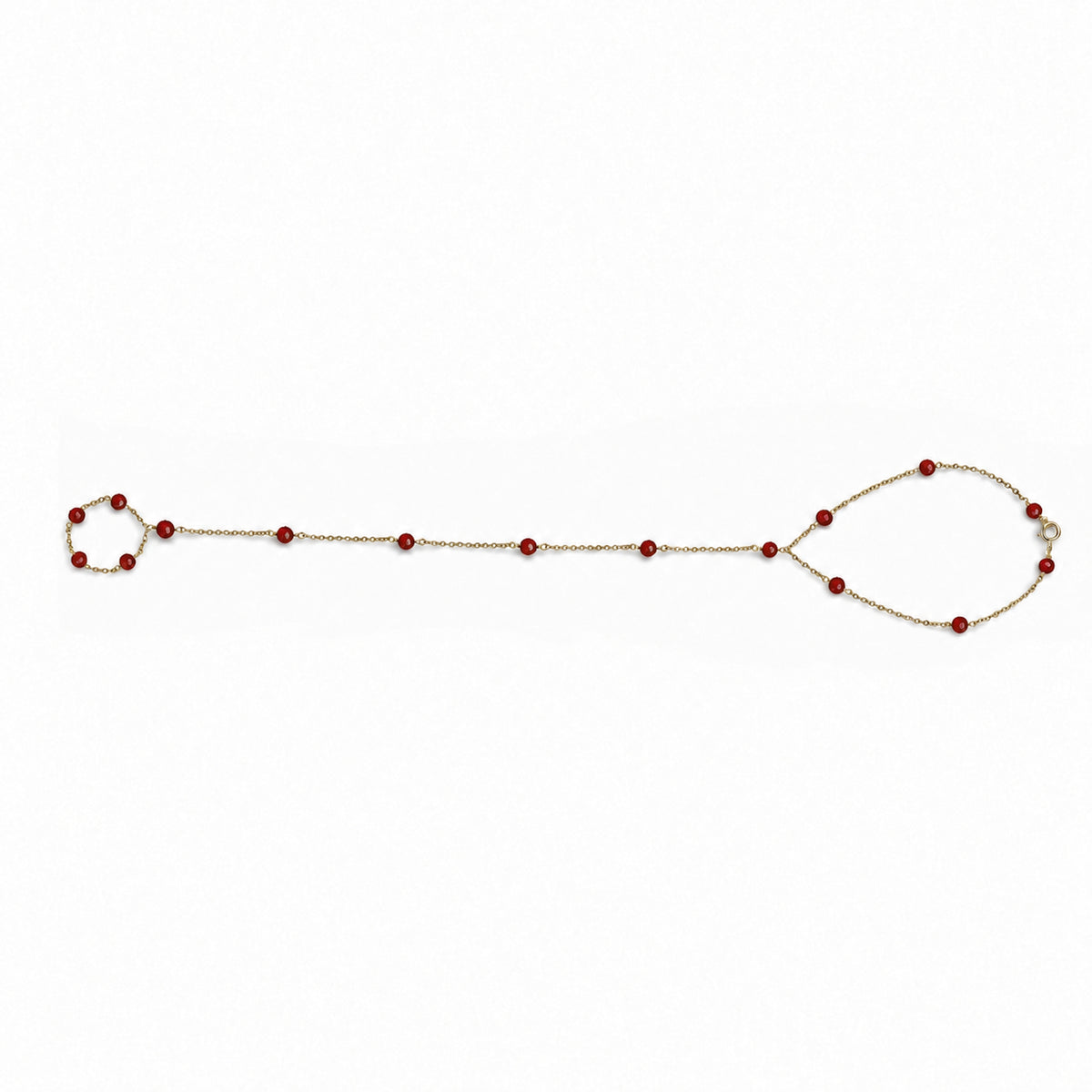 14k Hand Chain Gemstone Ring Bracelet