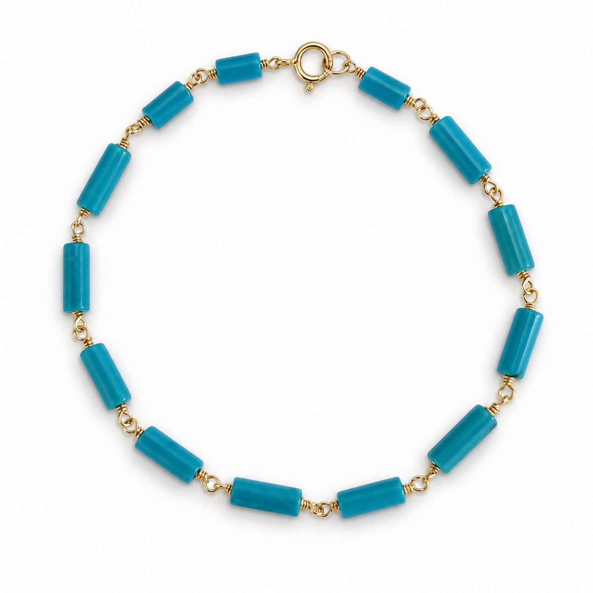 14k Turquoise Tube Link Bracelet