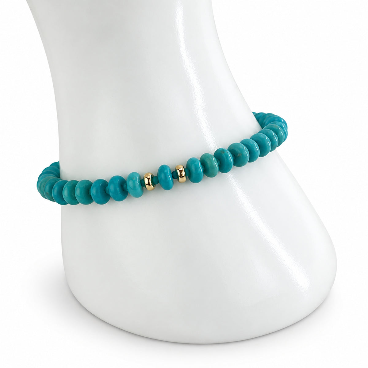 14k Turquoise Round & Roundel 1x1 Gold Roundel Center Bracelet