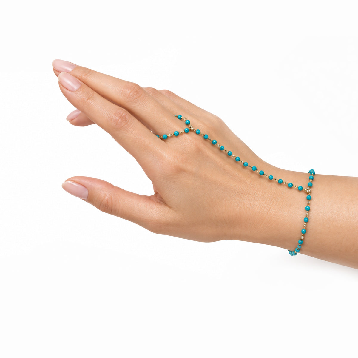 14k Hand Chain Gemstone Ring Bracelet