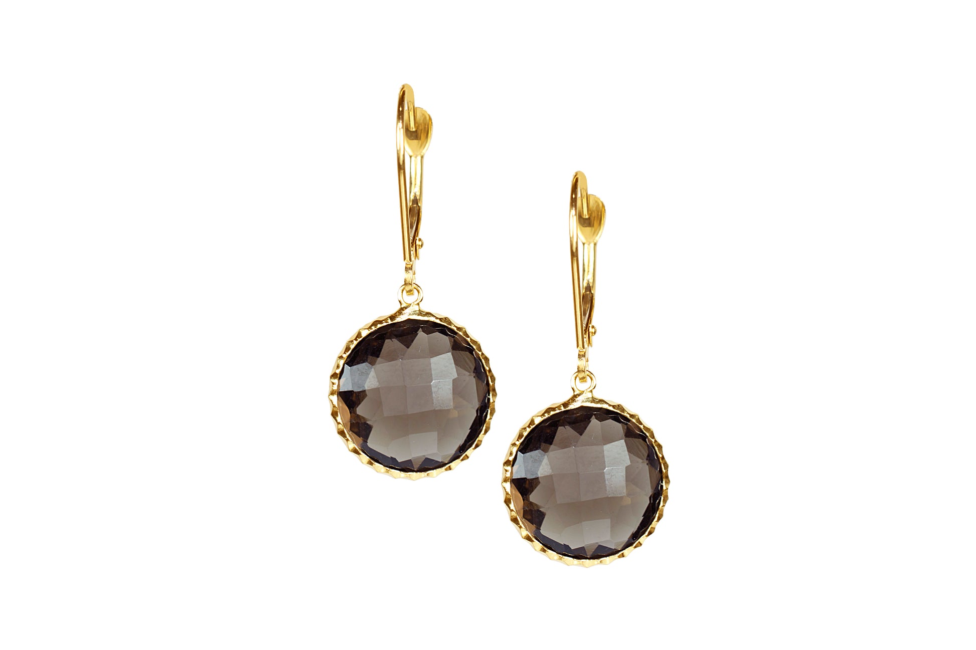 14k Smoky Quartz Fancy Bezel Leverback Earring