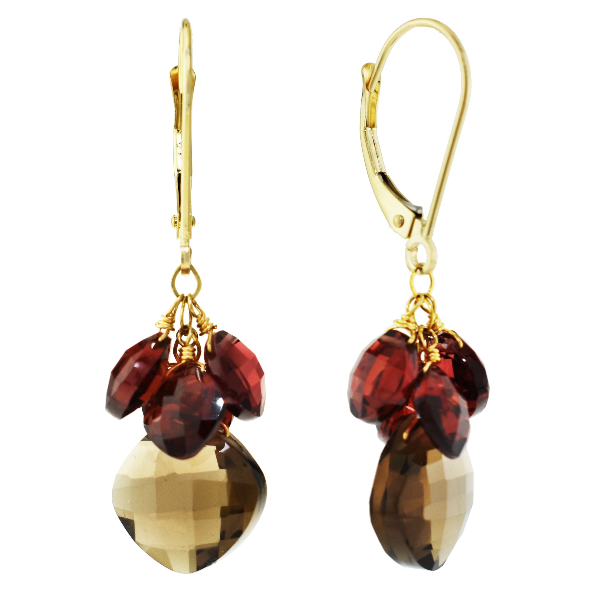 14k Smoky Quartz and Garnet Hook Earring