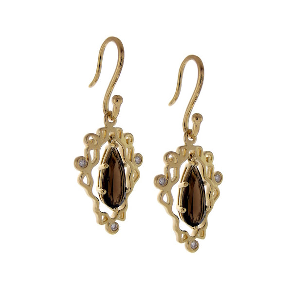 14k Pearl Shape Smoky Quartz Diamond Shepperd Hook Earring