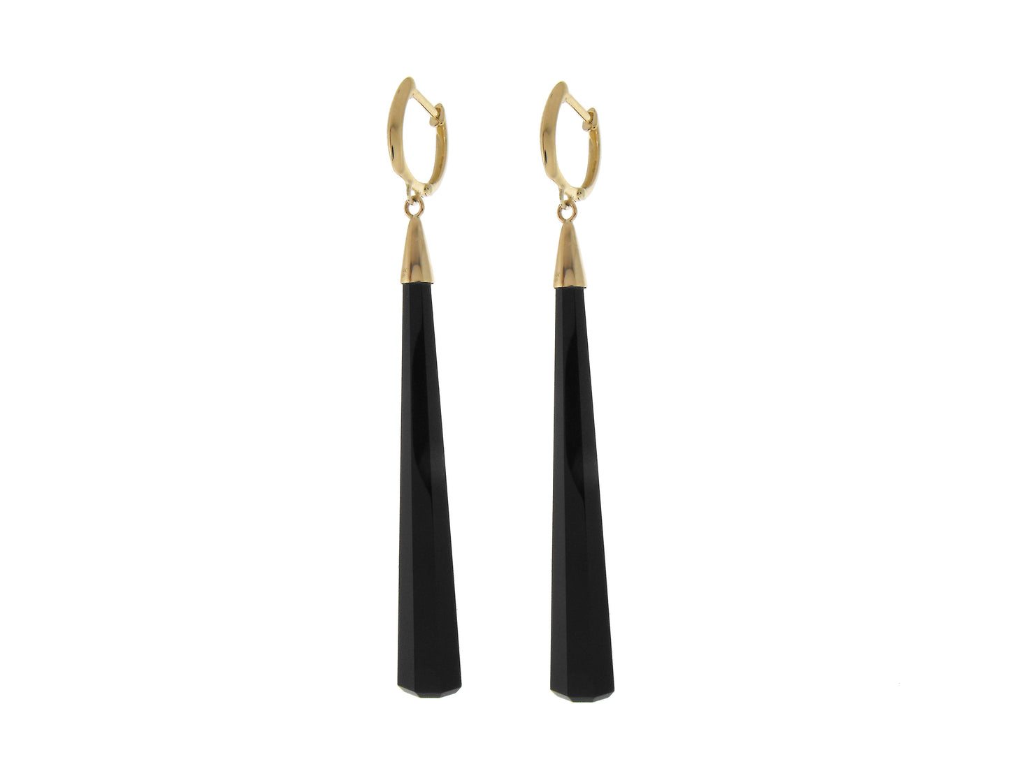 14k Black Onyx Long Huggie Hoop Drop Earrings