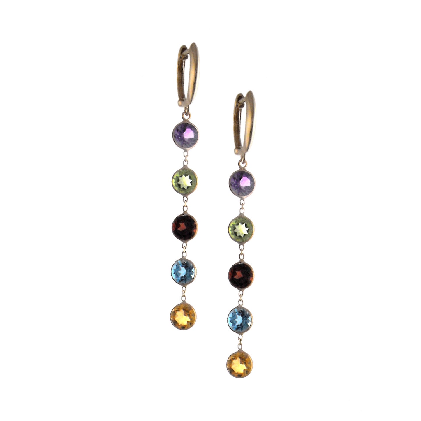14k Amethyst Peridot Garnet Blue Topaz Citrine Huggie Hoop Earrings
