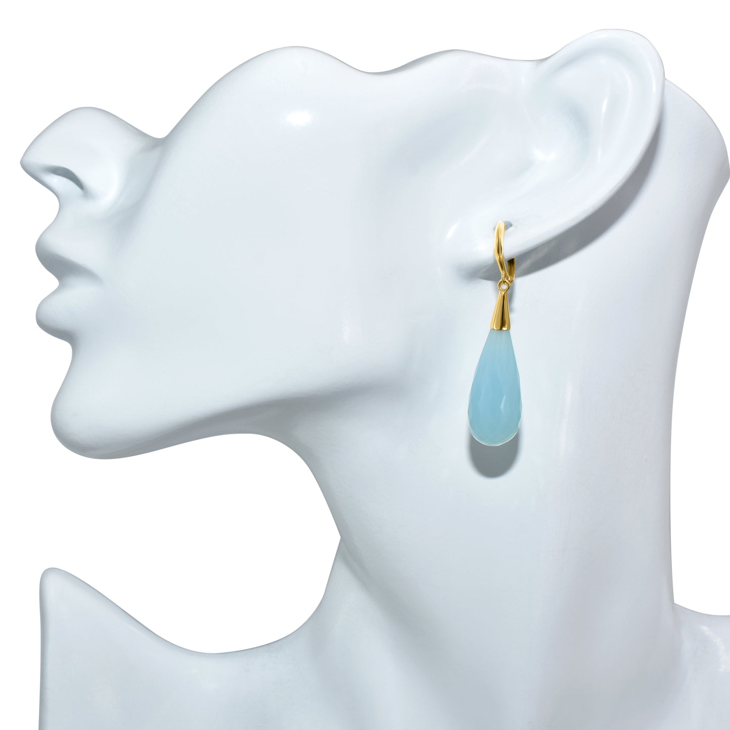 14k Blue Chalcedony Tear Drop Huggie Hinged Hoop Earring