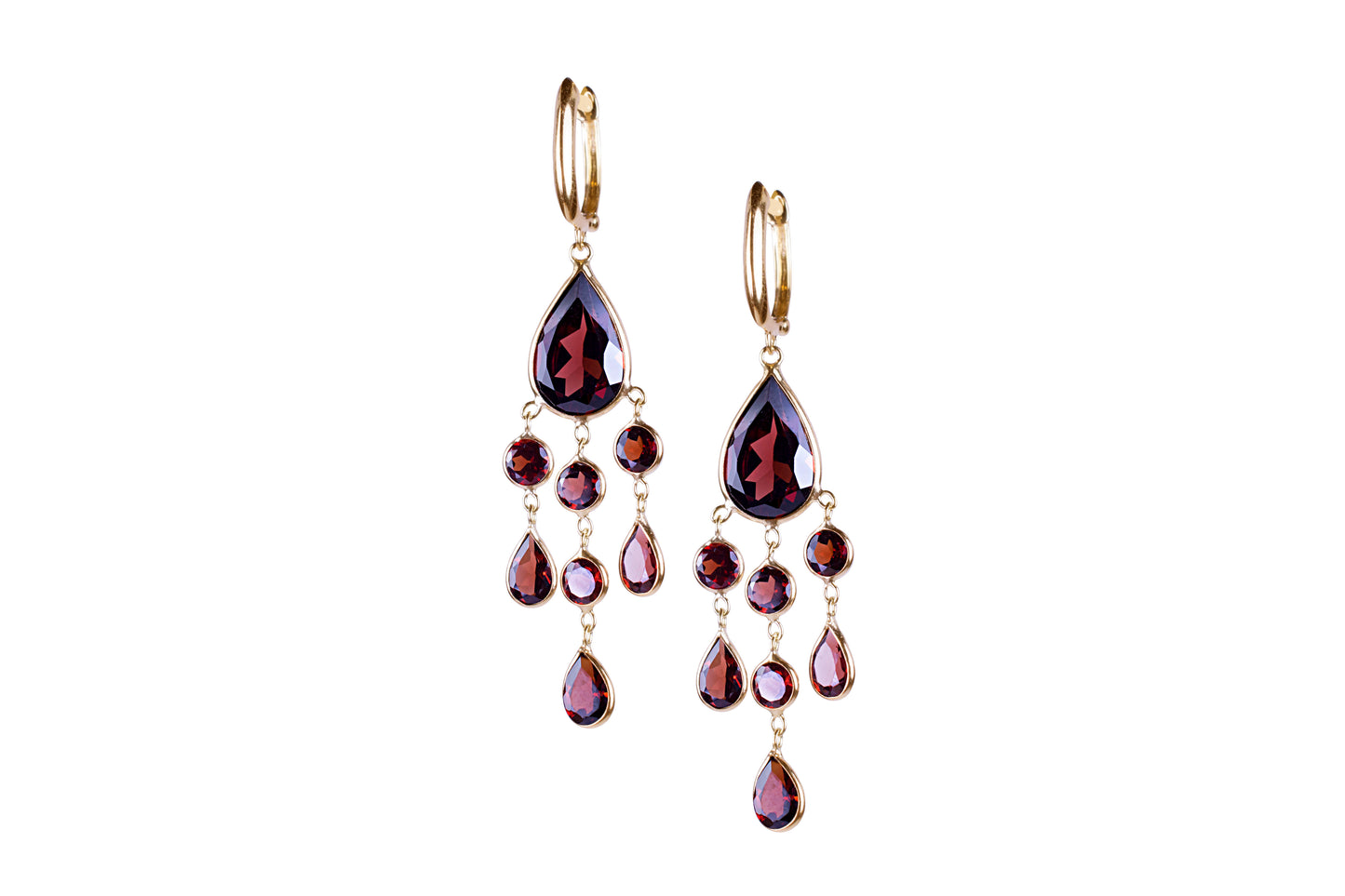 14k Garnet Chandelier Huggie Hoop Dangle Earring