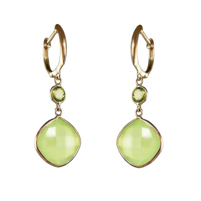 14k Prehnite Cushion Earring freeshipping - Jewelmak Shop
