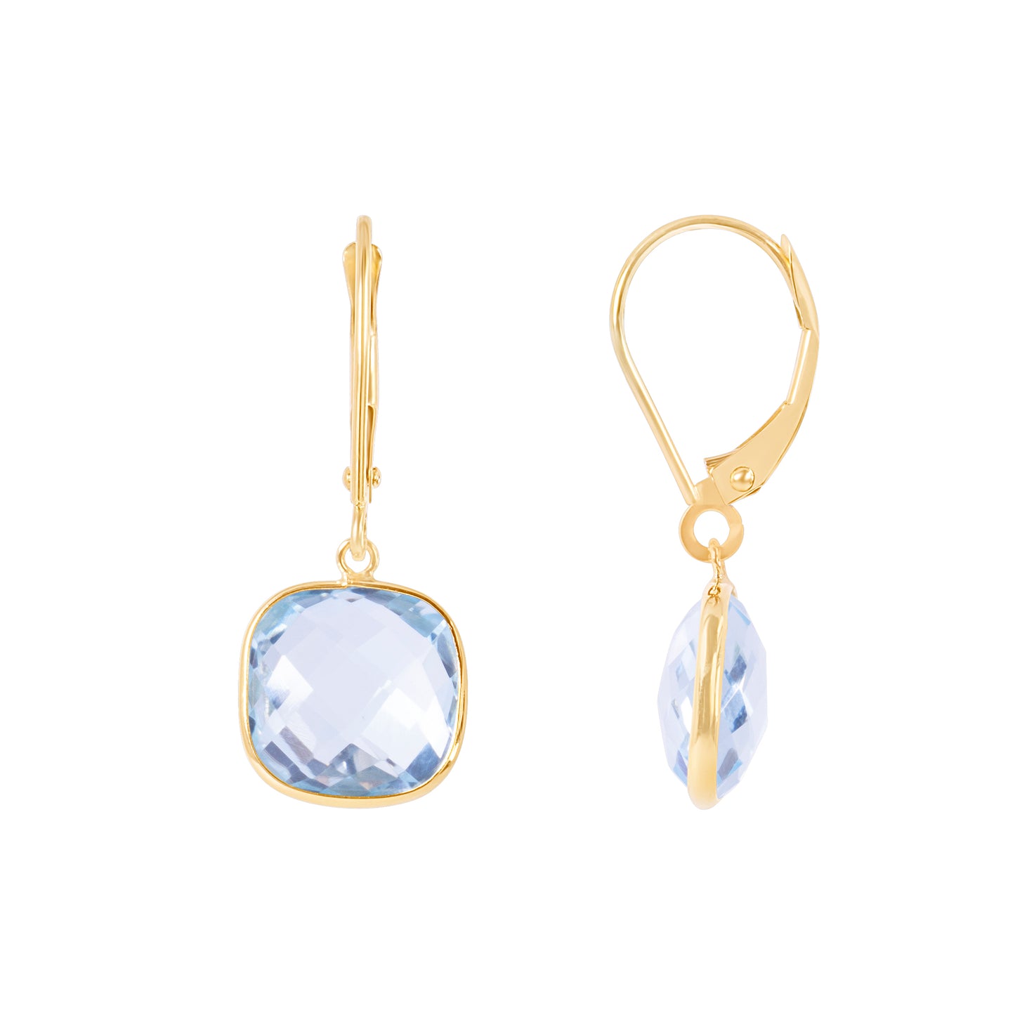 14k Blue Topaz Cushion Bezel Leverback Earring