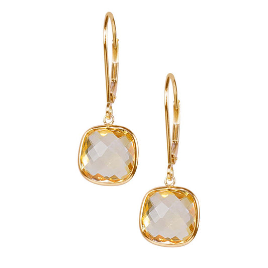 14k Citrine Cushion Leverback Earrings