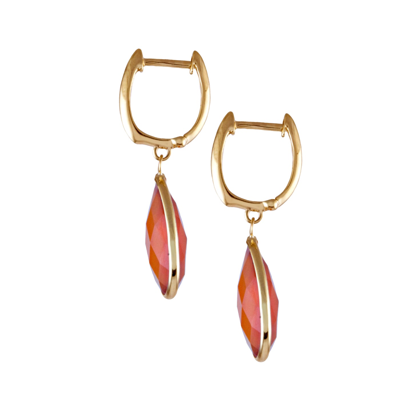 14k Carnelian Pear Shape Bezel Huggie Hoop Earring