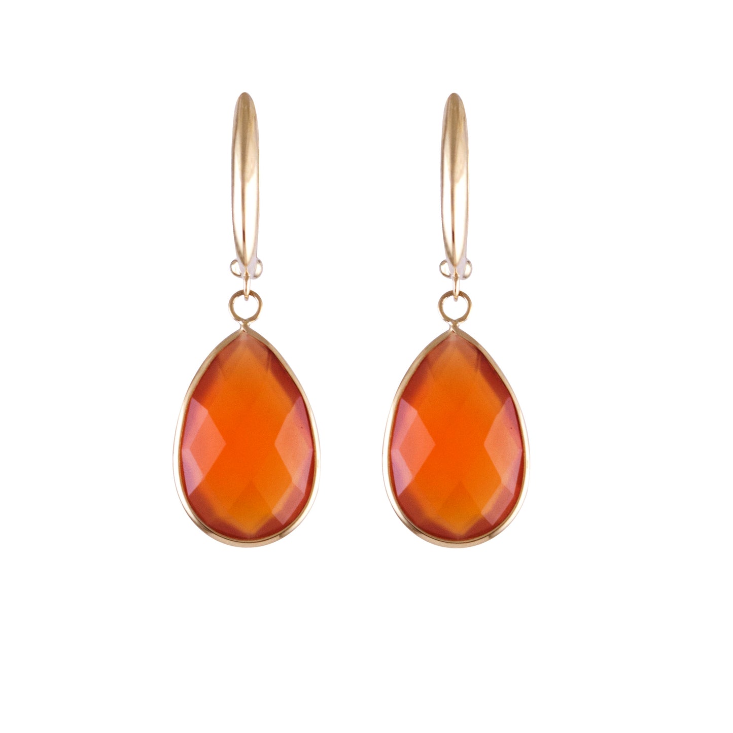 14k Carnelian Pear Shape Bezel Huggie Hoop Earring