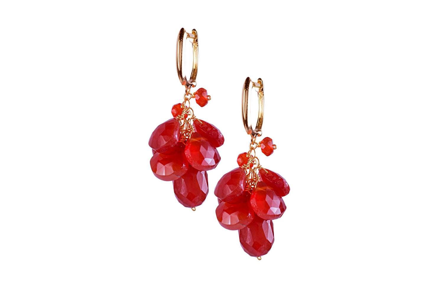 14k Carnelian Huggie Hoop Drop Earrings