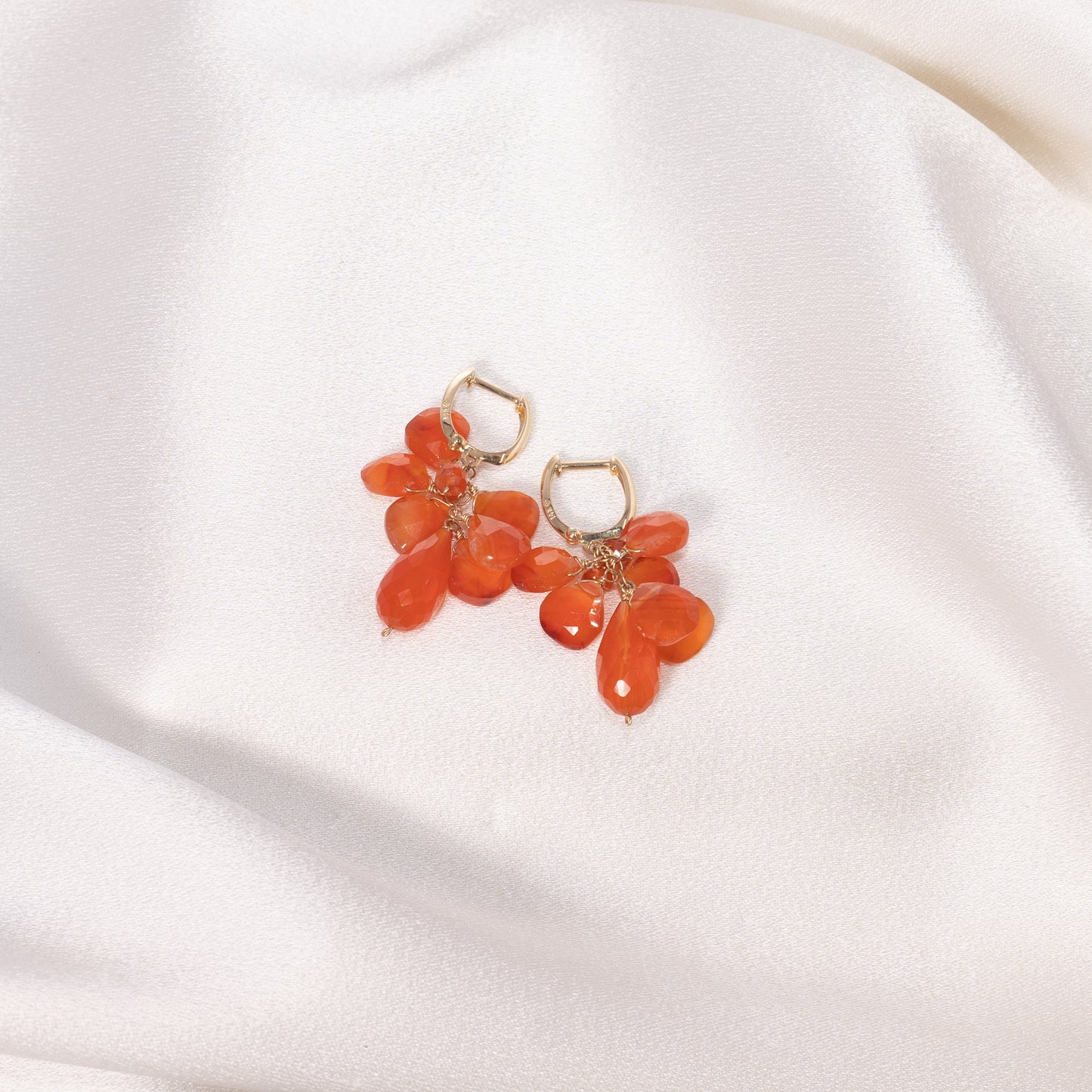 14k Carnelian Huggie Hoop Drop Earrings