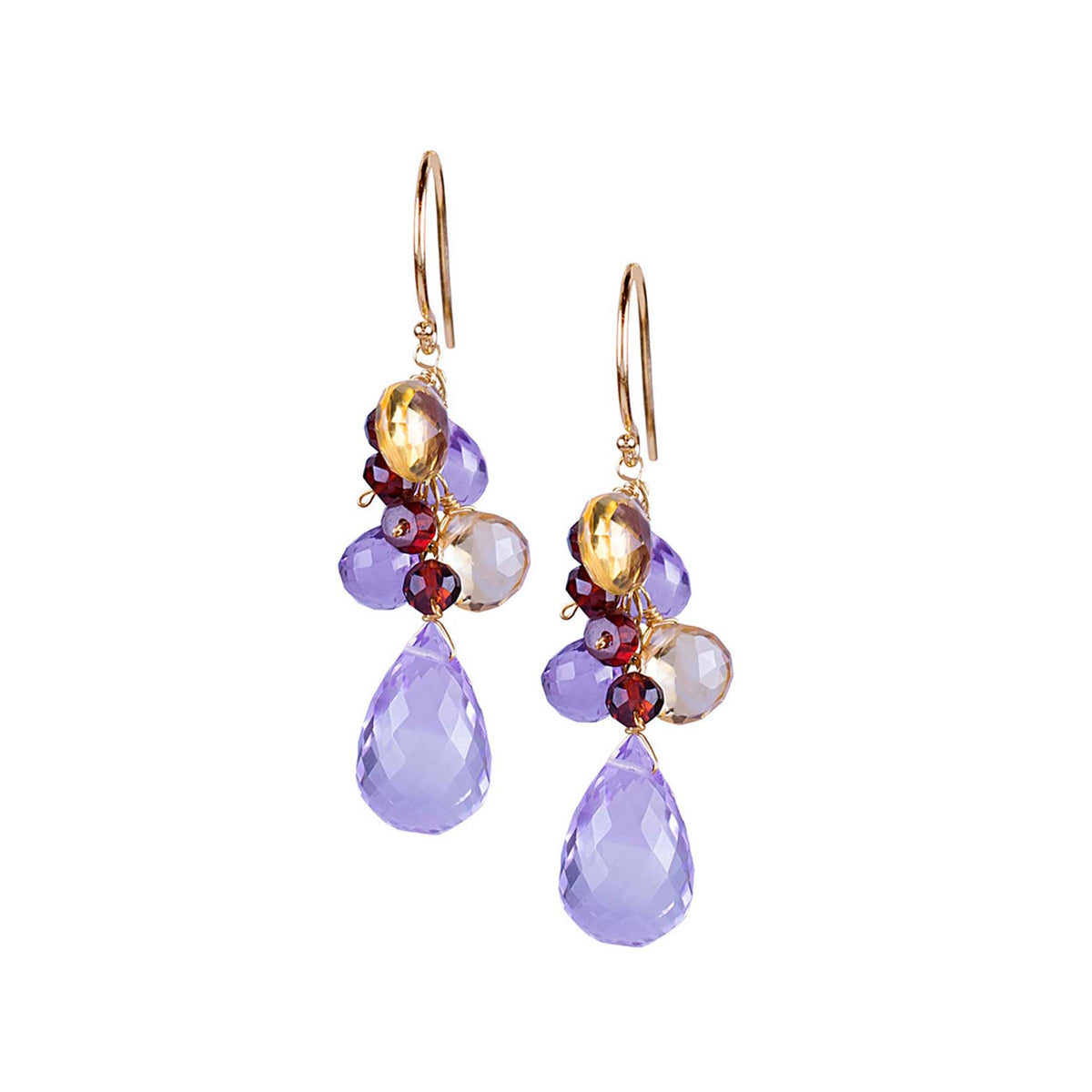 14k Faceted Pear Citrine Amethyst Garnet Earring