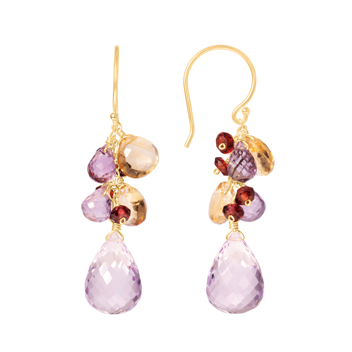 14k Faceted Pear Citrine Amethyst Garnet Earring