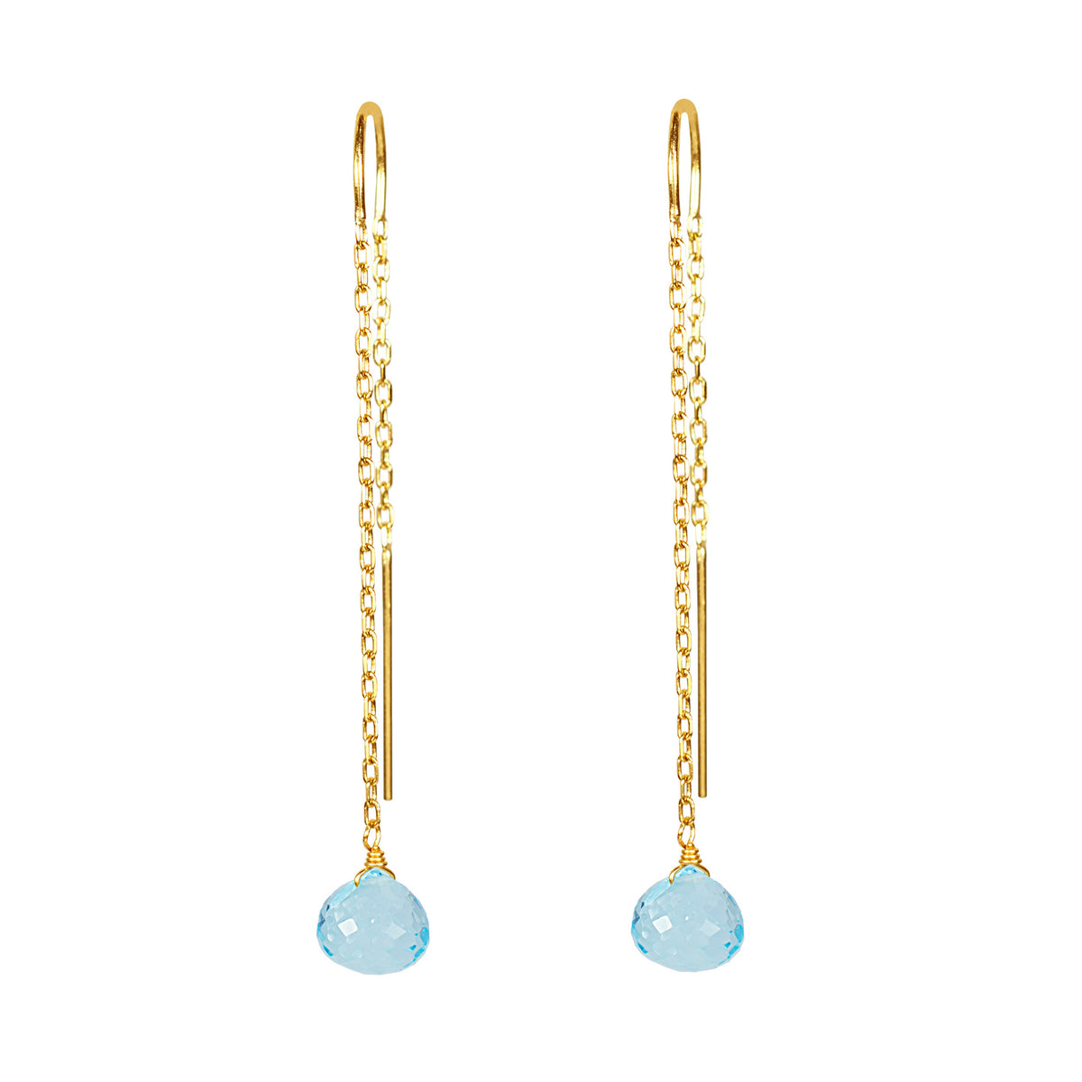 14k Faceted Heart Topaz Dangle Threader Earring