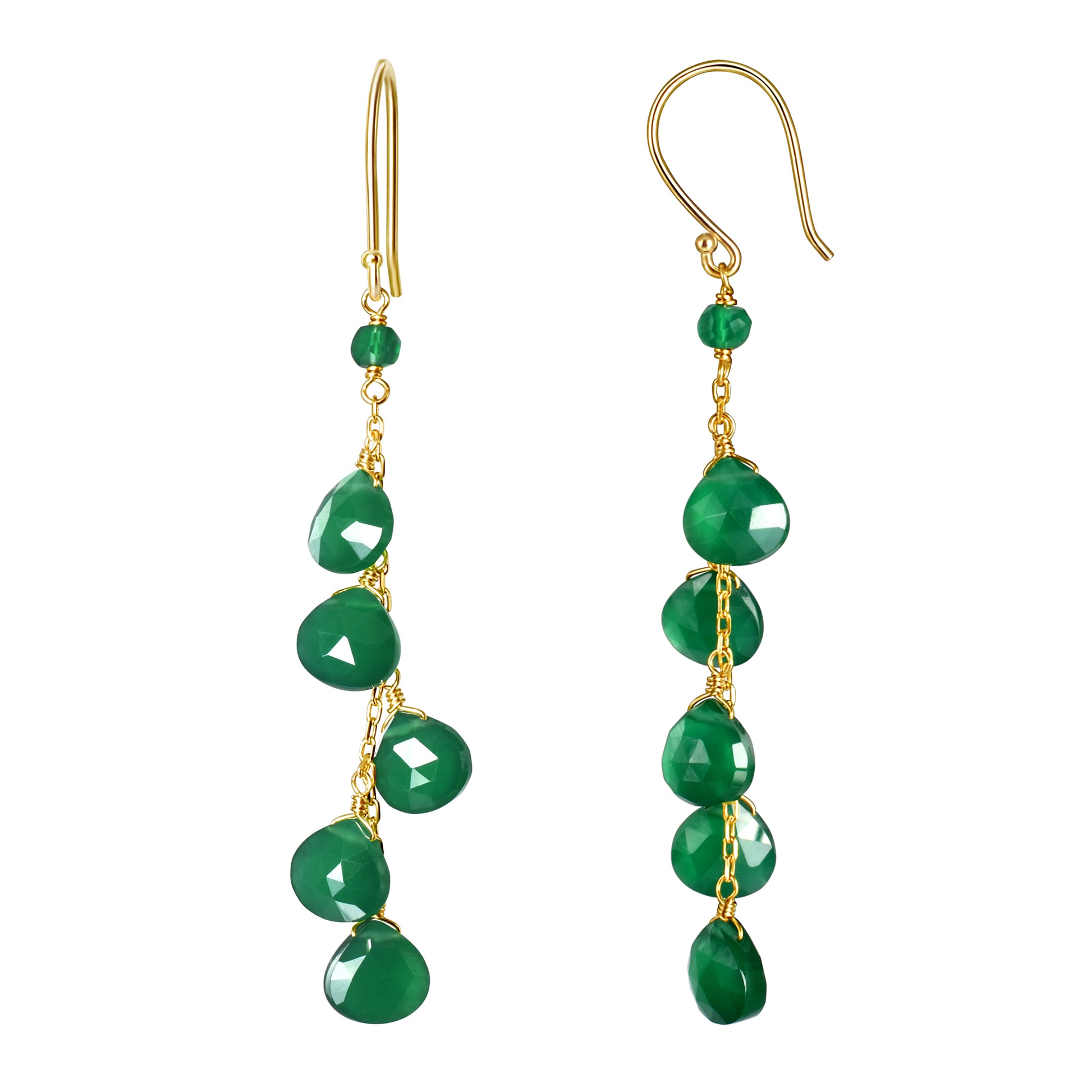 14k Faceted Heart Gemstone Dangle Earring Green Onyx