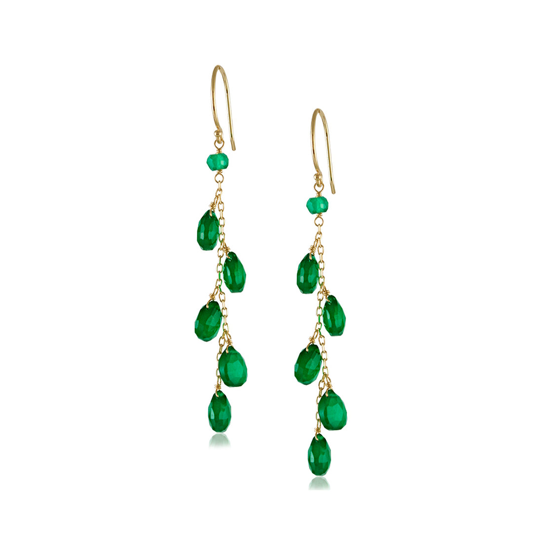 14k Faceted Heart Gemstone Dangle Earring Green Onyx