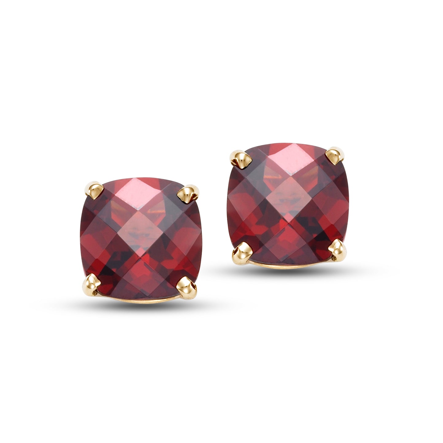 14k Faceted Cushion Cut Garnet 8mm Stud Earrings
