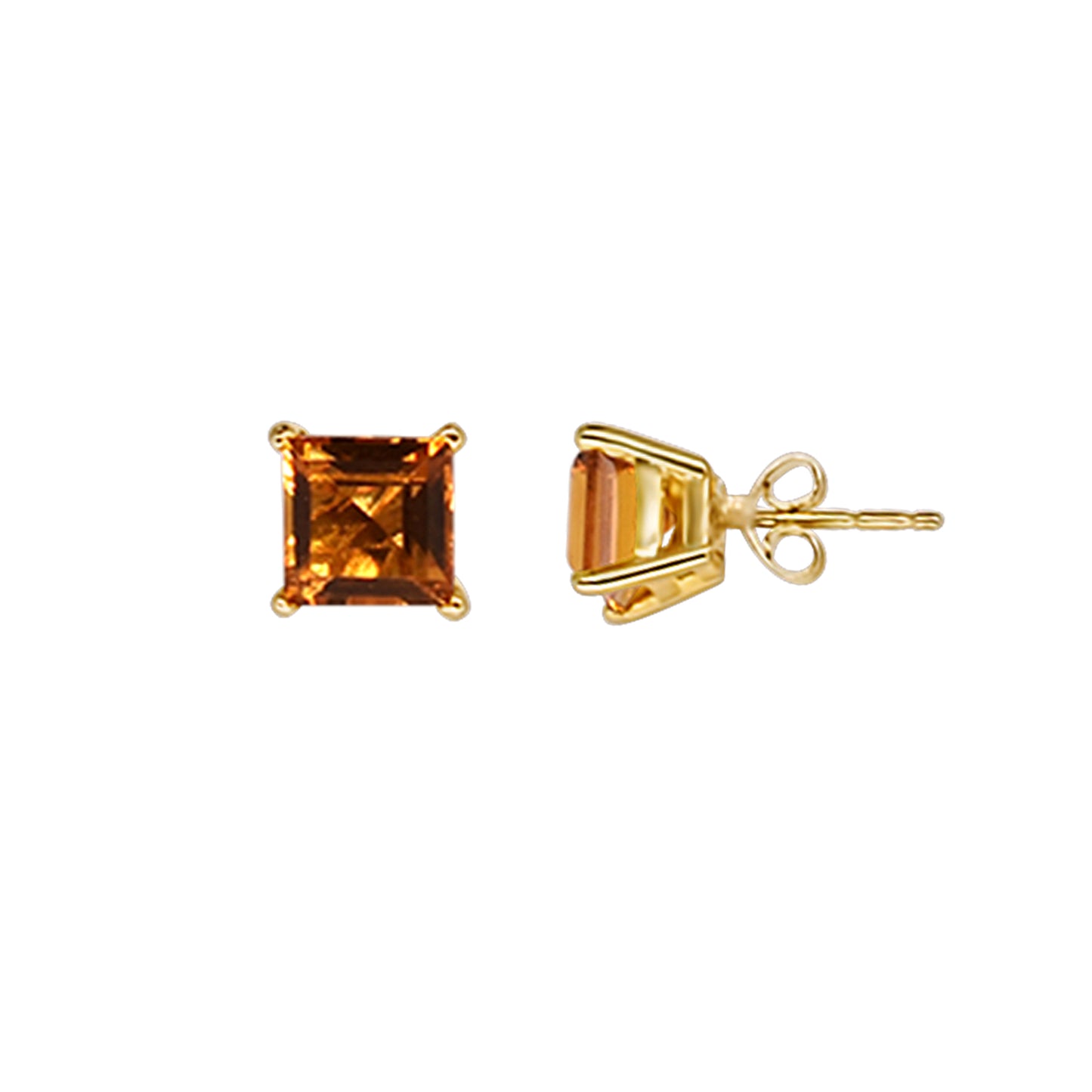 14k Faceted Cushion Cut Garnet 8mm Stud Earrings