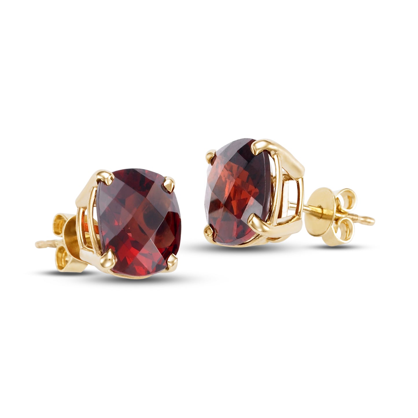 14k Faceted Cushion Cut Garnet 8mm Stud Earrings