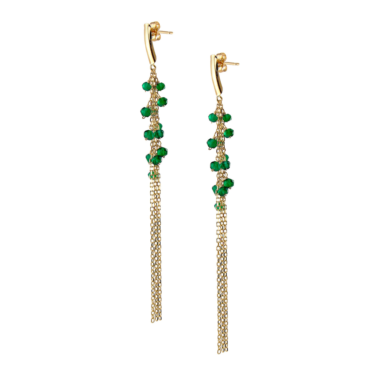 14k Faceted Gemstone Gold Chain Triple Drop Post Earring