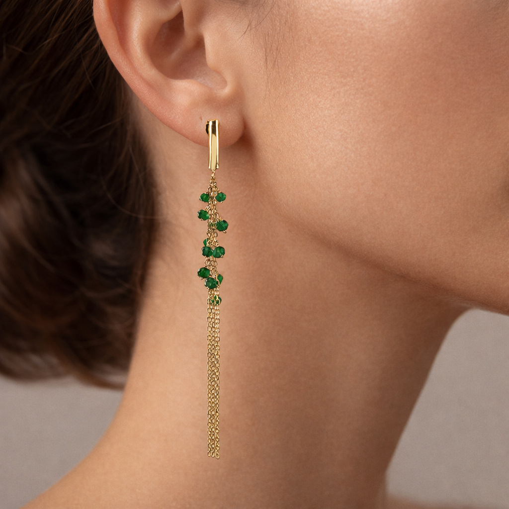 14k Faceted Gemstone Gold Chain Triple Drop Post Earring