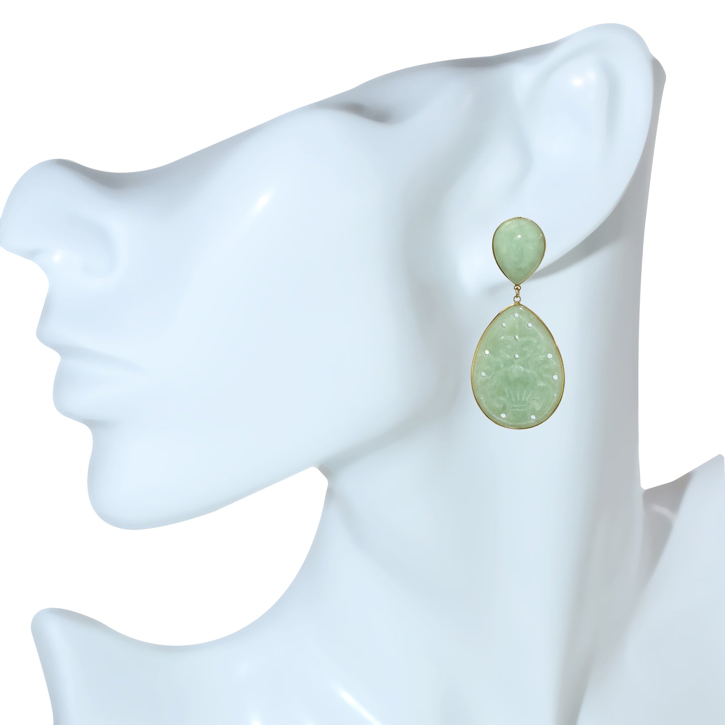 14k Natural Jade Pear Cut Out Earring
