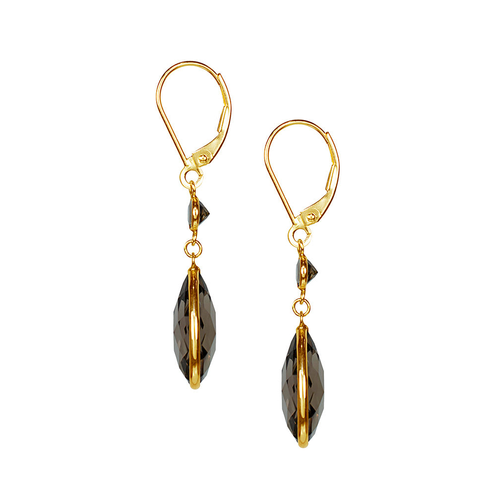 14k Smoky Quartz PS Pear Bezel Leverback Earring