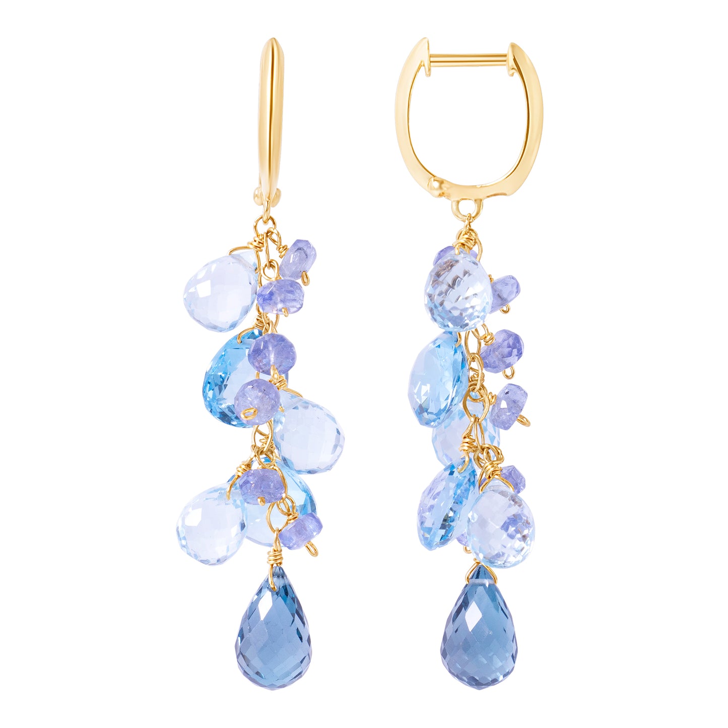 14k Multi Blue Topaz Tanzanite Earring Huggie Hoop