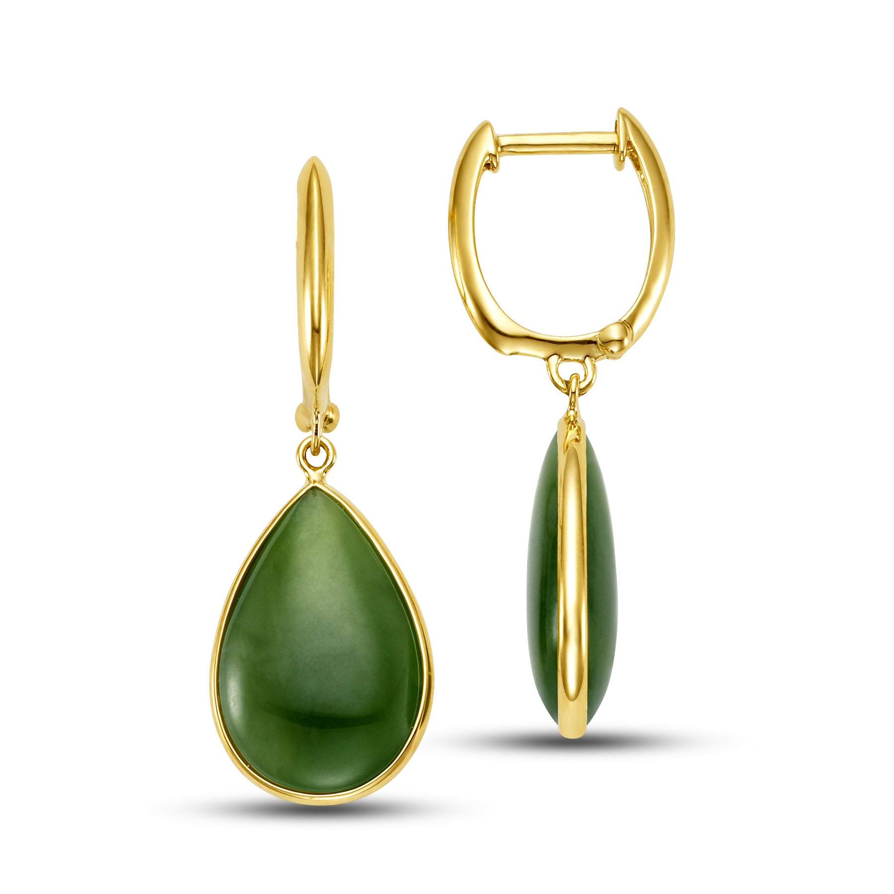14k Natural Nephrite Jade Pear Shape Huggie Hoop Drop Earring