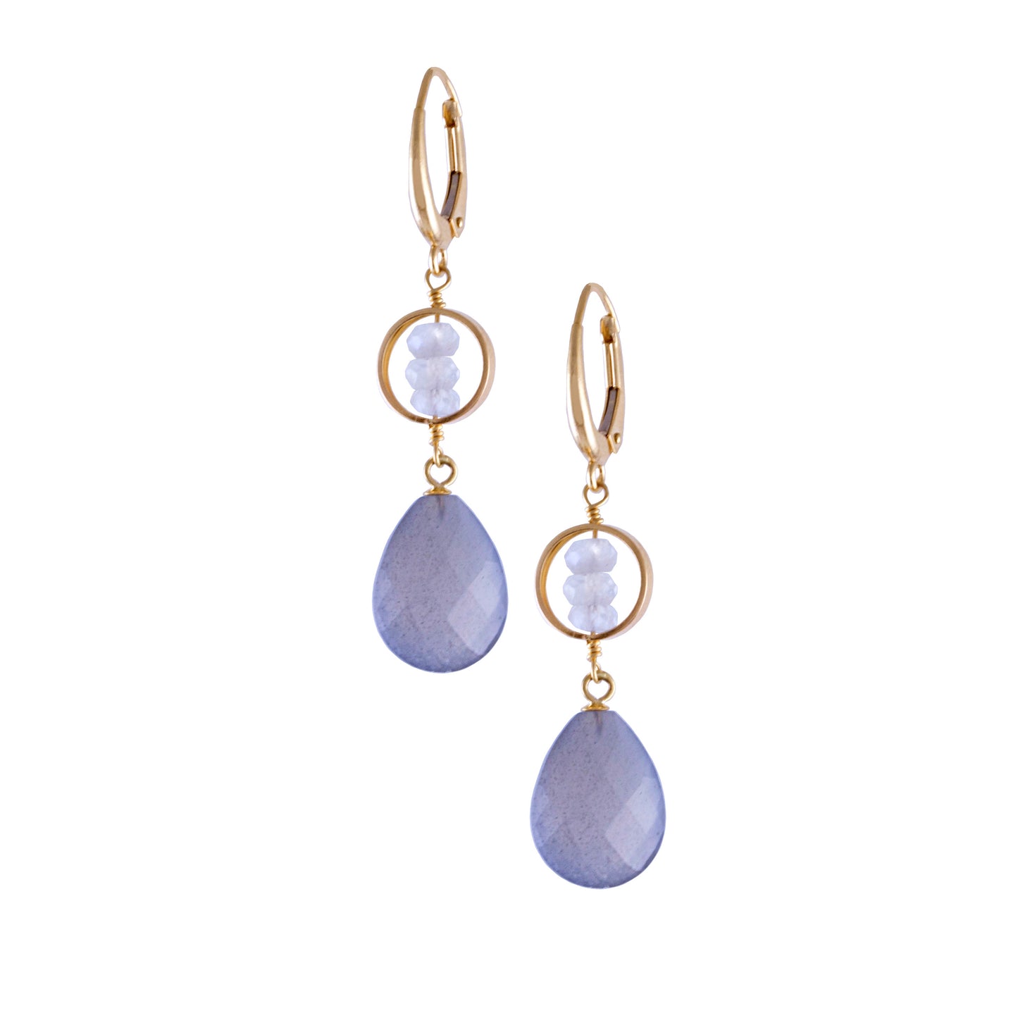 14k Multi Moonstone Pear Shape Drop Lever Back Earring