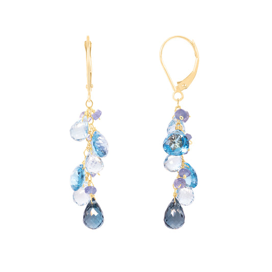14k Multi Blue Topaz Tanzanite Earring Leverback