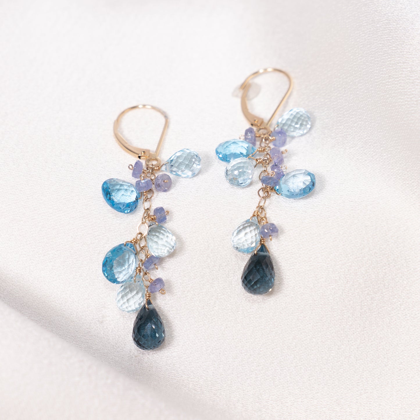 14k Multi Blue Topaz Tanzanite Earring Leverback