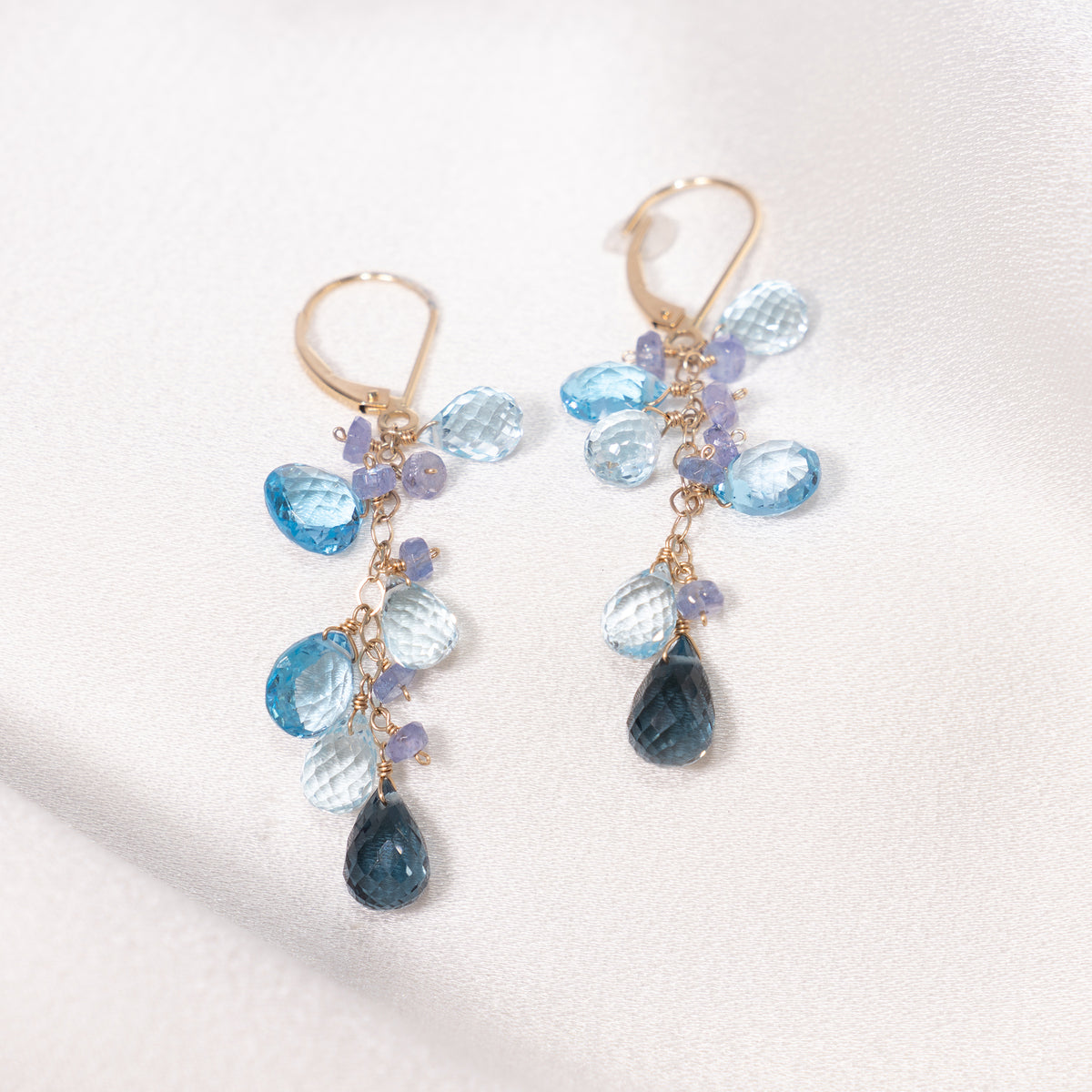 14k Multi Blue Topaz Tanzanite Earring Leverback