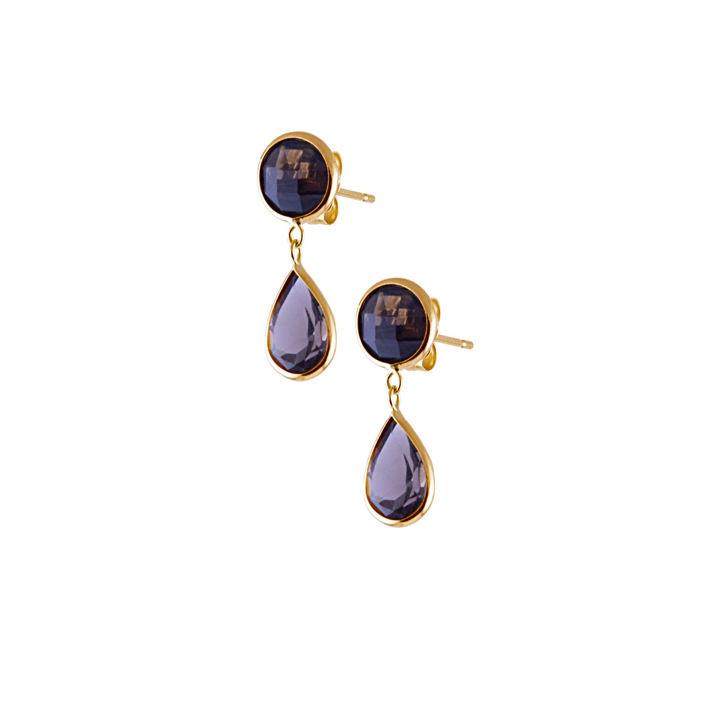 14k Smoky Quartz Round Pear Bezel Post Earring