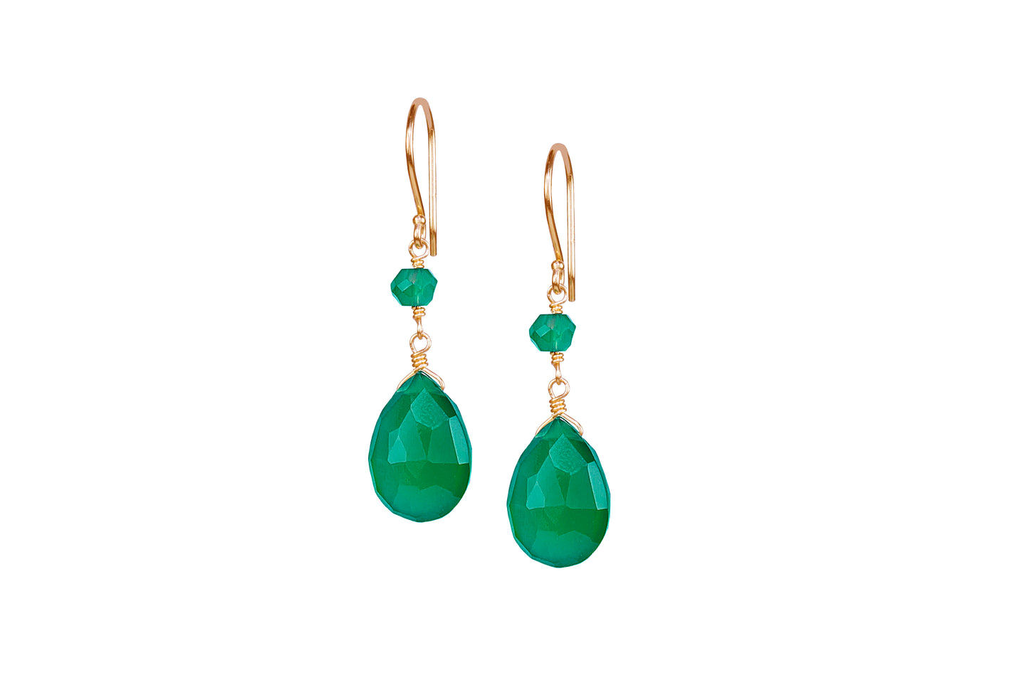 14k Green Onyx Pear Hook Dangle Earring
