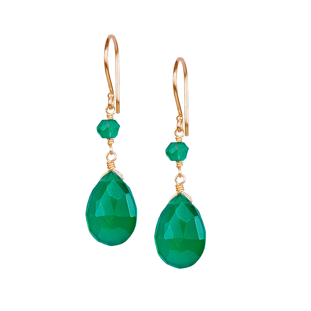 14k Green Onyx Pear Hook Dangle Earring