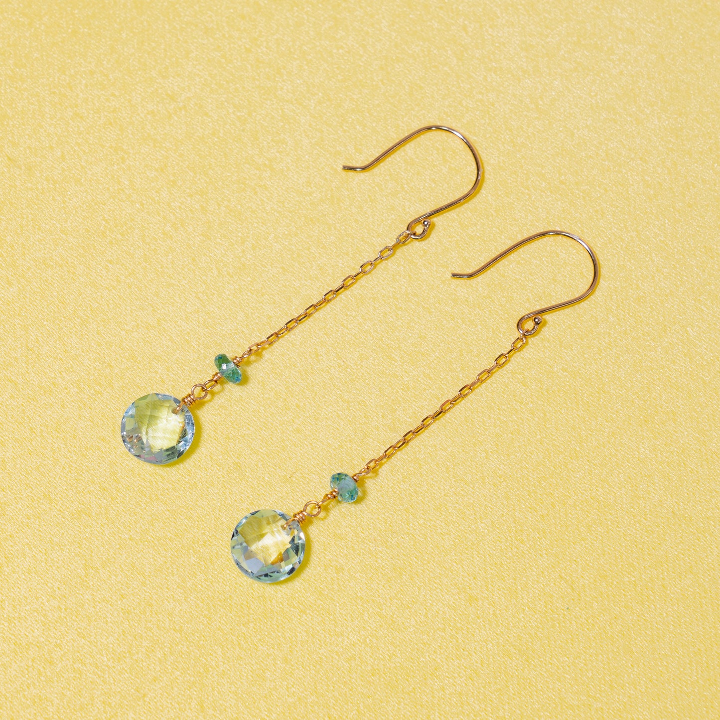 14k Gemstone Coin on Chain Fish Hook Swiss & Sky Blue Topaz