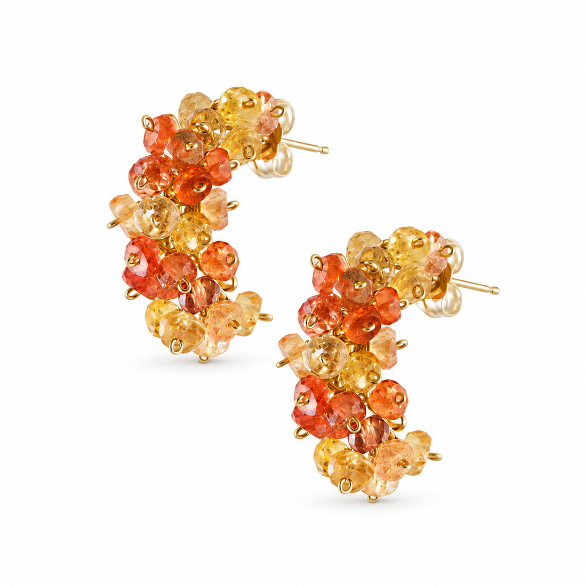 14k Yellow & Orange Sapphire or Multi Sapphire & Zircon Cluster Half Hoop Earring