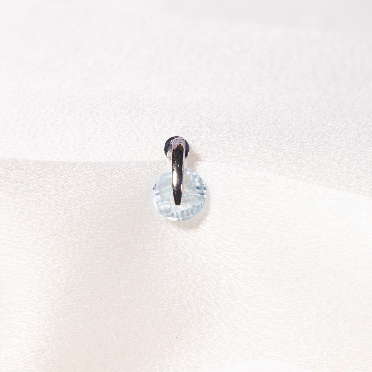 14k White Gold Blue Topaz Round L Shape Post Earring