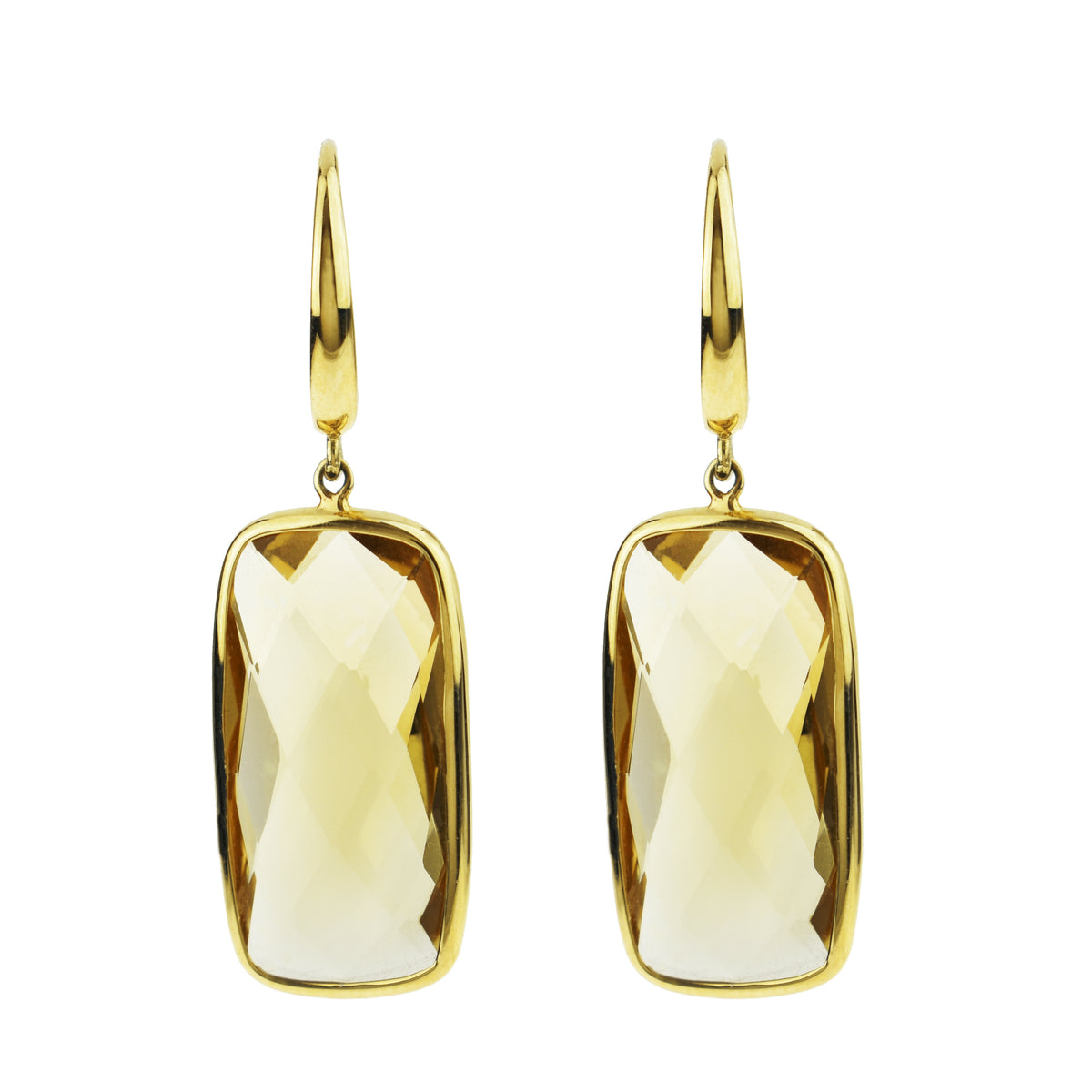 14k Citrine Rectangle Bezel Leverback Earring