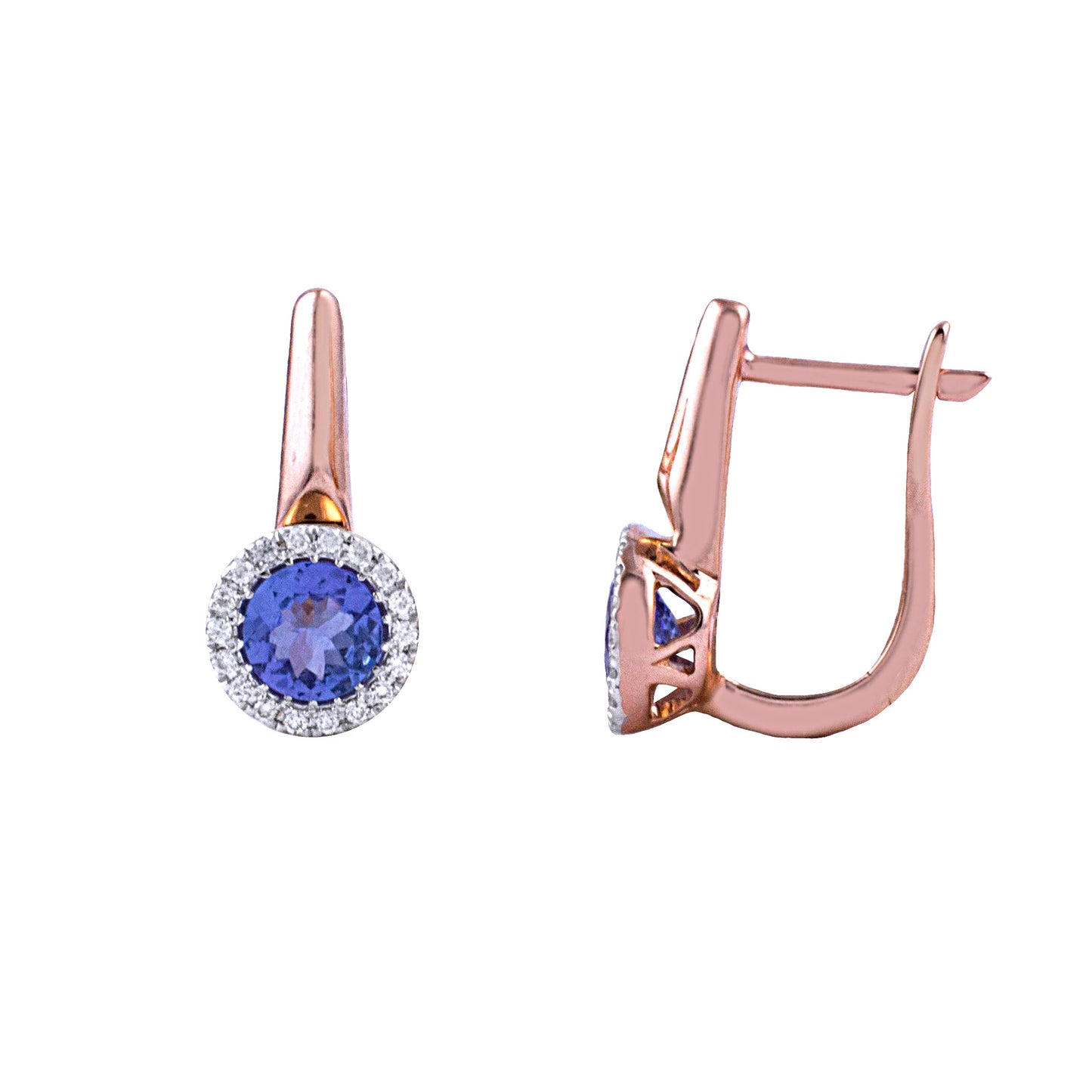 14k Rose Tanzanite Diamond Hoop Earring